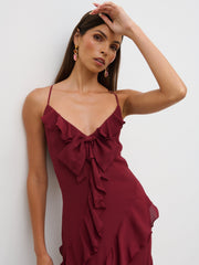 Elle Ruffle Bow Maxi Dress - Wine