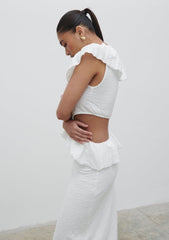 Ellis Crinkle Ruffle Jersey Dress - Cream