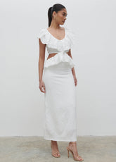 Ellis Crinkle Ruffle Jersey Dress - Cream