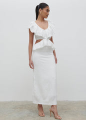 Ellis Crinkle Ruffle Jersey Dress - Cream