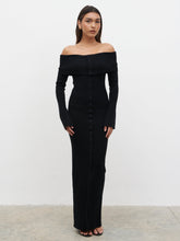 Elora Bardot Knit Maxi Dress - Black