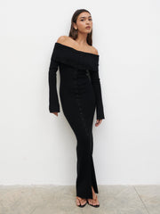 Elora Bardot Knit Maxi Dress - Black