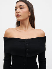 Elora Bardot Knit Maxi Dress - Black