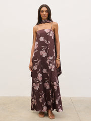 Elowen Scarf A-Line Maxi Dress - Brown Botanical Lily Floral