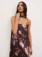 Elowen Scarf A-Line Maxi Dress - Brown Botanical Lily Floral