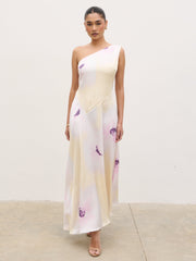 Ember One Shoulder Printed Midaxi Dress - Watercolour Poppy