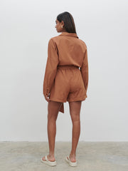 Emilie Belted Playsuit - Biscuit