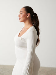 Emmie Cut Out Knit Midaxi Dress Curve - Cream