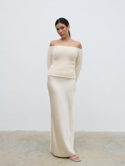 Erika Bardot Fluffy Knit Top - Cream