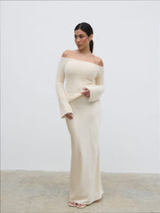 Erika Bardot Fluffy Knit Top - Cream
