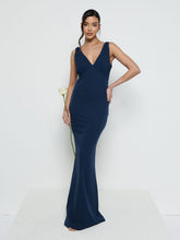 Esmee V-Neck Crepe Maxi Bridesmaid Dress - Navy