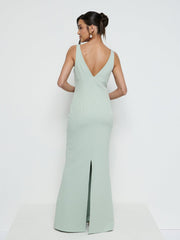 Esmee V-Neck Crepe Maxi Bridesmaid Dress - Sage