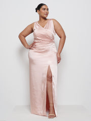 Esmee Wrap Maxi Bridesmaid Dress Curve - Blush
