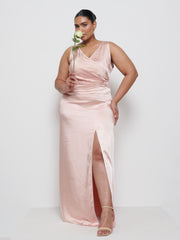 Esmee Wrap Maxi Bridesmaid Dress Curve - Blush