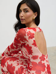 Ethel Long Sleeve Jersey Midaxi Dress - Red Floral