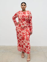 Ethel Long Sleeve Jersey Midaxi Dress Curve - Red Floral