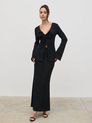 Evalina Crinkle Corsage Detail Top - Black