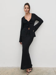 Evalina Crinkle Corsage Detail Top - Black