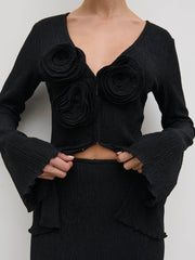 Evalina Crinkle Corsage Detail Top - Black