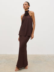 Evalina Crinkle Maxi Skirt - Brown