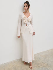 Evalina Crinkle Corsage Detail Top - Cream