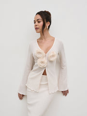 Evalina Crinkle Corsage Detail Top - Cream