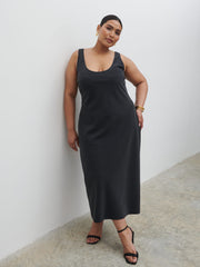 Evelyn Satin Slip Midaxi Dress Curve - Black