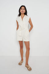 Farris Belted Playsuit - White