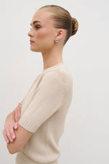 Fatima Knit Short Sleeve Top - Stone
