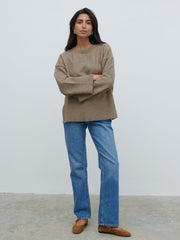 Finnity Slouchy Crew Neck Knit Jumper - Mushroom