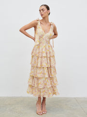 Fiore Tie Ruffle Midaxi Dress - Ditsy Floral