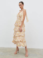 Fiore Tie Ruffle Midaxi Dress - Ditsy Floral