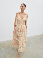 Fiore Tie Ruffle Midaxi Dress - Ditsy Floral