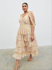 Fiore Tie Ruffle Midaxi Dress Curve - Ditsy Floral