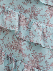 Fleur Tiered Frill One Shoulder Midaxi Dress - Seaspray and Brown Floral