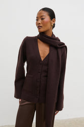 Florie Knit Cardigan with Scarf - Chocolate Brown