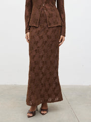 Francessca Lace Maxi Skirt - Brown Velvet