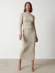 Gianna Metallic Knit Skirt - Metallic Champagne