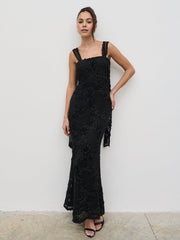 Gigou Crochet Floral Maxi Dress - Black