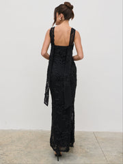 Gigou Crochet Floral Maxi Dress - Black