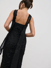 Gigou Crochet Floral Maxi Dress - Black