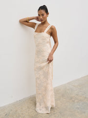 Gigou Crochet Floral Maxi Dress - Cream