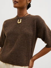Gisella Short Sleeve Knit Top - Brown