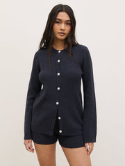 Gracie Fine Tape Knit Cardigan - Navy