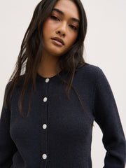 Gracie Fine Tape Knit Cardigan - Navy