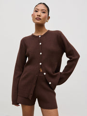 Gracie Fine Tape Knit Shorts - Brown