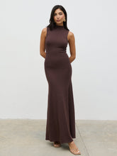 Hannah High Neck Knit Maxi Dress - Brown