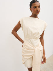 Hattie Jacquard Mini Fringed Dress - Cream