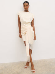 Hattie Jacquard Mini Fringed Dress - Cream