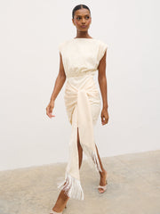 Hattie Jacquard Mini Fringed Dress - Cream